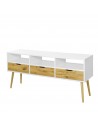 TV cabinet BOX 150 cm, white with wood, Scandinavian style - 1