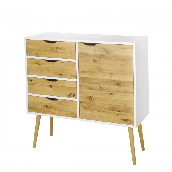 Scandinavian-style chest of drawers BOX with 4 drawers, white with wood - 1